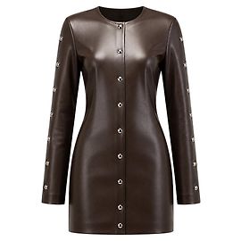 Stella Mc Cartney Stella McCartney Brown Vegan Leather Button Front Mini Dress Brown