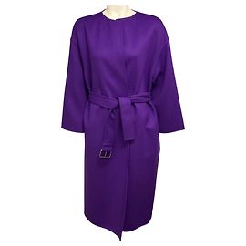 Casaco de lã de comprimento médio com cinto Christian Dior roxo Roxo