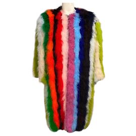Dolce & Gabbana Multicolor Striped Feather Coat Multiple colors
