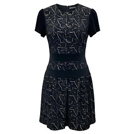 Alexander McQueen Kurzarmkleid aus Brokat-Samt mit Blattdesign Schwarz / Beige Schwarz