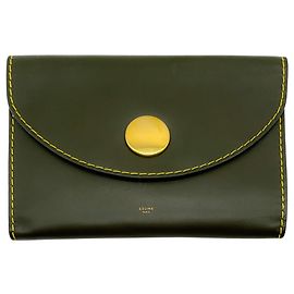 Céline Celine Dark Green Leather Orb Clutch Green