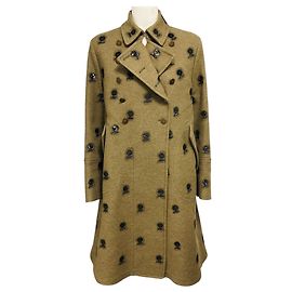 Valentino Garavani Valentino Olive Green / Black Pre-Fall 2017 Runway Floral Sequined and Embroidered Wool Coat Green