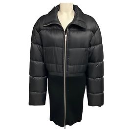 Alaïa Alaia Black Nylon and Ribbed Knit Zip Front Puffer Coat Black
