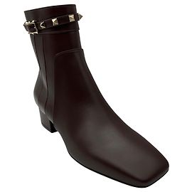 Valentino Garavani Valentino Brown / Gold Rockstud Smooth Leather Ankle Boots Brown