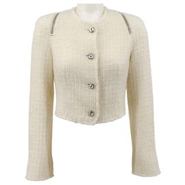 Veste courte en tweed ivoire Alexander Wang avec fermetures éclair Beige