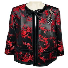 Giacca in jacquard floreale Marc Jacobs nera / rossa con paillettes e perline Nero