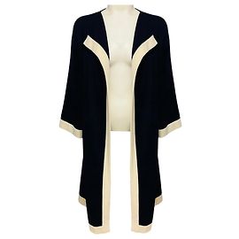 Chanel Navy / White 2016 Kaschmir Strick Long Cardigan mit silbernen CC Logo Knöpfen Marineblau