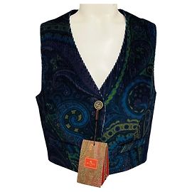 Etro Gilet in velluto stampato paisley blu multicolore Multicolore