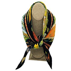 Hermès Sciarpa in twill di seta plissettata Hermes Black Multi Les Printemps de Thera Multicolore
