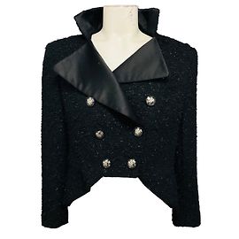 Chanel Black Wool and Alpaca Tweed Jacket with CC Logo Snowflake Buttons Black