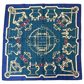 Hermès Pañuelo de seda twill Hermes Blue Multi Mors et Gourmettes Azul