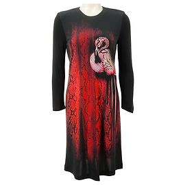 Just Cavalli Langarmkleid mit Flamingo-Print rot / schwarz Rot