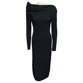 Robe de cocktail midi Givenchy noire texturée à fleurs gaufrées Noir