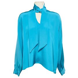 Autre Marque Libertine Turquoise Blue Hockney's Pool Slim Keith Tie Bluse Blau