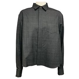 Sacai Charcoal Grey Checked Pleated Shirt Grey