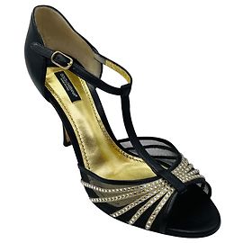 Sandali Dolce & Gabbana in pelle e mesh con cristalli neri Nero