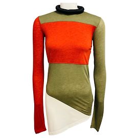 Pull en maille tubulaire Phoebe Philo Olive Green / Orange / Ivory Multicolore