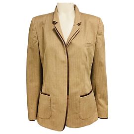 Brunello Cucinelli Beige / Brown Herringbone Cotton Blazer Jacket Beige