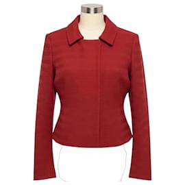 Akris Red Zip Front Silk Lined Wool Tweed Jacket Red