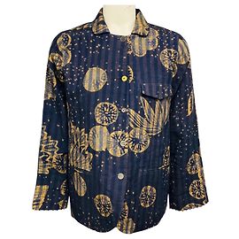 Autre Marque Giacca in lino stampata Pero Blue / Mustard Yellow Blu