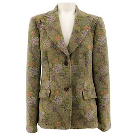 Etro Olive Floral Wool Tweed Jacket Green