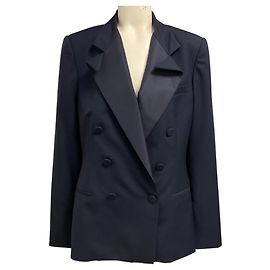 Ralph Lauren Collection Navy Blue Double Breasted Wool Blazer with Folded Lapels Navy blue