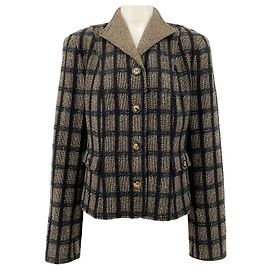 Etro Black / Beige Wool Windowpane Check Jacket Black