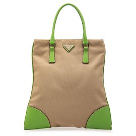 Tote Prada em lona Canapa com acabamento Cinghiale verde Verde