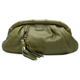 Clutch Gucci de piel de becerro verde con asa de bambú y borla Verde