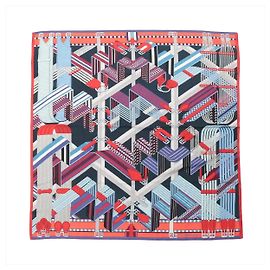 Hermès Carré Géant "SANGLES EN ZIGZAG" Lenço de Cashmere x Seda Azul x Vermelho Azul marinho