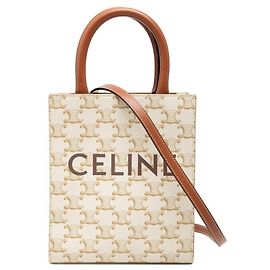Céline Bolsa Celine Triomphe Vertical Cabas Mini Marrom Branco