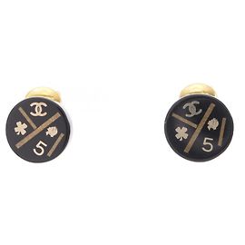 Pendientes de clip Chanel Coco Mark Icon Negro Dorado