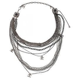 Collier Chanel Coco Mark à 10 rangs Noir Argenté
