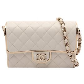 Borsa a spalla da sera Chanel Matelassé Mini Minaudière Bianco