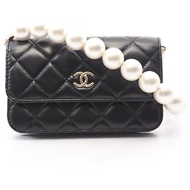 Chanel Matelassé Pearl Chain Shoulder Bag Black