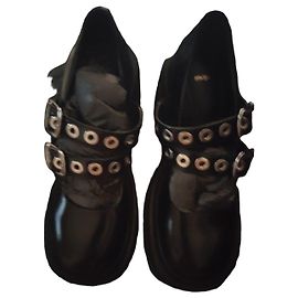 Maje black double-buckle Mary Jane shoes with eyelets Black