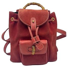 Gucci Bamboo Backpack Red Suede Leather Red