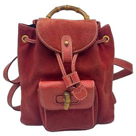 Sac à dos Gucci Bamboo en cuir daim rouge Rouge