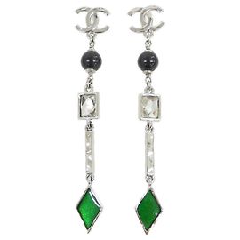 Orecchini a lobo Chanel in argento nero e verde Nero Verde
