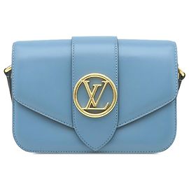 Borsa a tracolla LV Pont 9 Soft MM in pelle di vitello blu Louis Vuitton Blu
