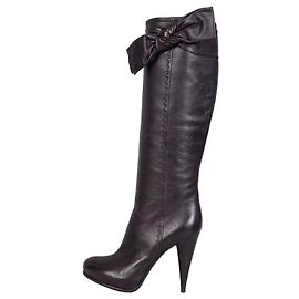 Christian Dior Burgundy Leather Bow Boots - EU 39.5 Pre-owned Other