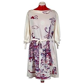 Louis Vuitton Seidenkleid Paris-Print Rot Blau Roh