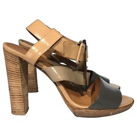 Hermès Leather wedge sandals Brown Beige Grey