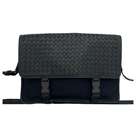 Borsa a tracolla in nylon e pelle Intrecciato Bottega Veneta Nero