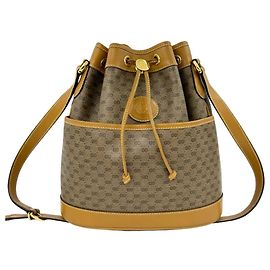 Bolso de hombro de cuero GUCCI Vintage con estampado Micro GG Castaño