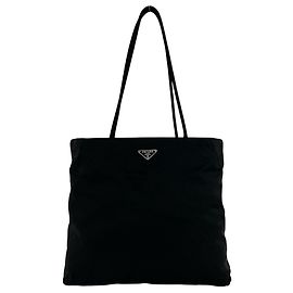 Prada Triangle Logo Plate Hardware Nylon Tote Bag Black