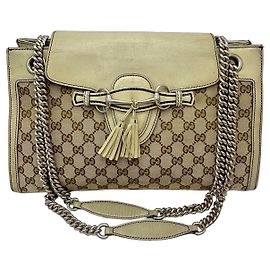 Borsa a tracolla con catena Gucci Emily Marrone Beige