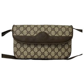 Bolsa de ombro em couro Gucci Vintage com padrão GG Marrom