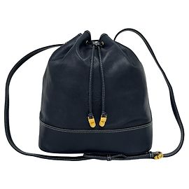 Loewe Vintage Anagram Logo Leather Drawstring Semi-Shoulder Bag Navy blue