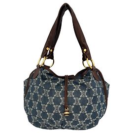 Céline Bolsa de Ombro Celine Bittersweet Macadam Blazon Triomphe Logo Marrom Azul